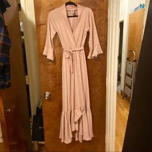 Wrap Style Light Pink Maxi Dress